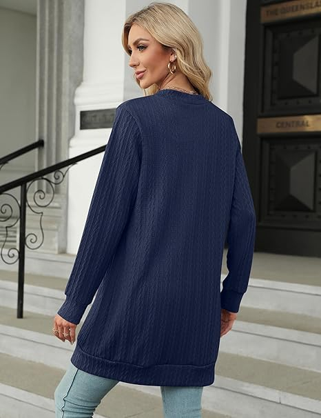 Bluza albastra tricotata lejera cu maneci lungi, cardigan pentru femei, L [4]