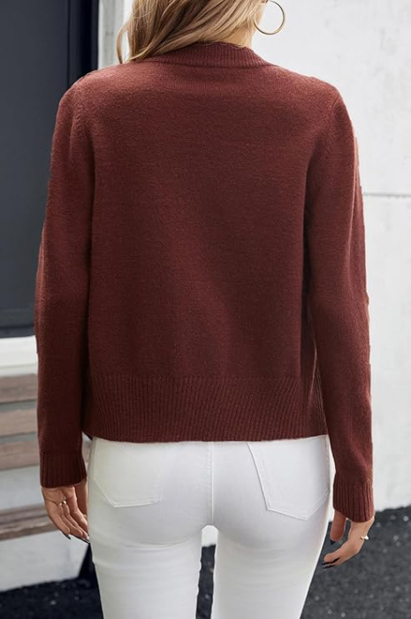 Bluza tricotata lejera cu maneci lungi, cardigan pentru femei, visiniu S [6]