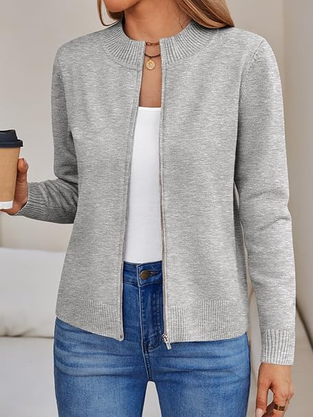 Bluza tricotata lejera cu maneci lungi, cardigan pentru femei, gri XL [2]