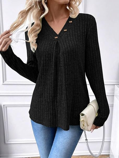 Bluza neagra tricotata lejera cu maneci lungi, decolteu in V, S [3]