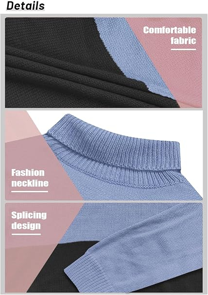 Bluza tricotata lejera cu maneci lungi, pulover pentru femei, albastru/negru M [5]