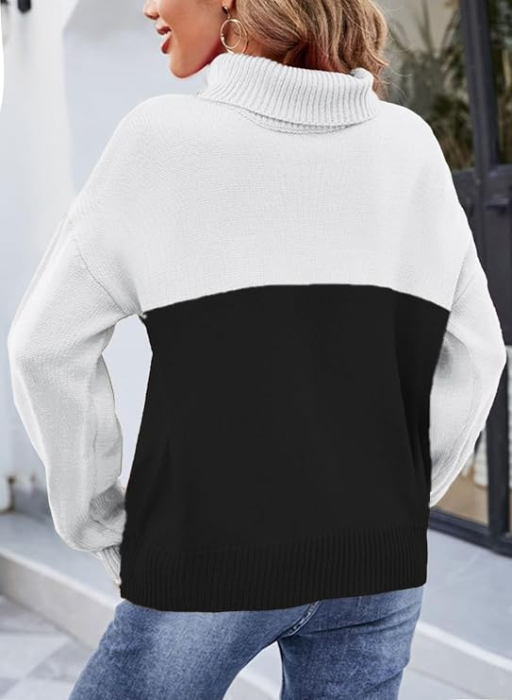 Bluza tricotata lejera cu maneci lungi, pulover pentru femei, alb/negru L [4]