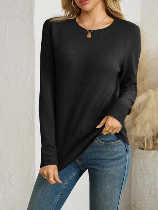 Bluza tricotata lejera cu maneci lungi, pulover pentru femei, negru L [4]