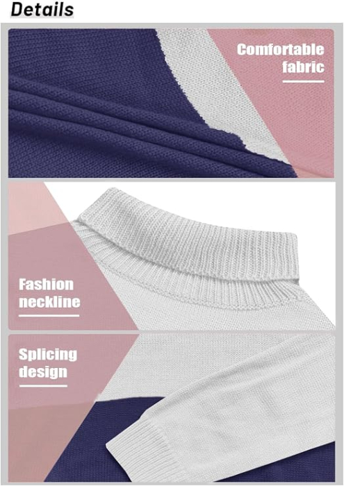 Bluza tricotata lejera cu maneci lungi, pulover pentru femei, albastru/gri M [5]