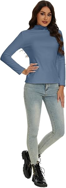 Bluza captusita, pe corp, cu maneci lungi, pulover pentru femei, bleu L [4]