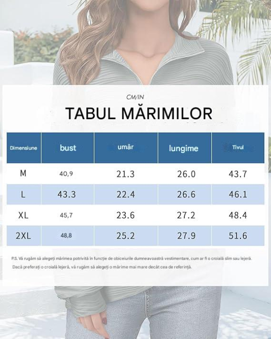 Bluza gri texturata larga, cu maneci lungi, decolteu Vcu fermoar, L [8]