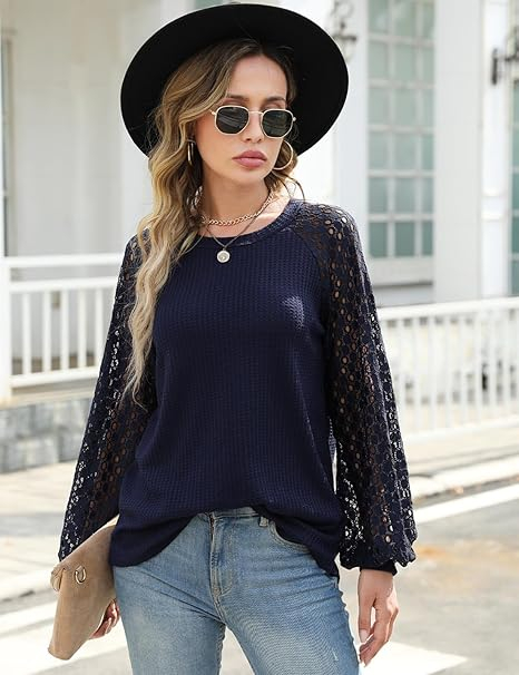 Bluza albastra casual, larga, cu maneci lungi semitransparente, albastra S [2]