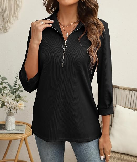 Bluza neagra lejera, Pulover cu Decolteu V Petrecut, Mâneci Lungi, Moale și Elegant, M [2]