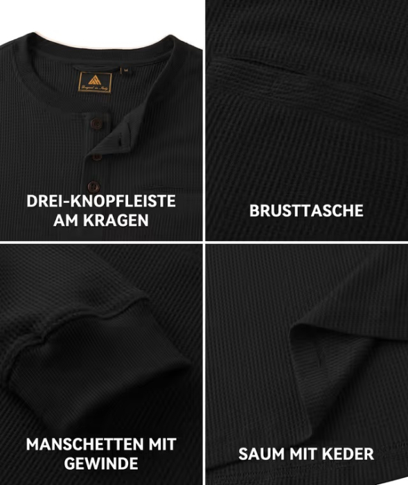 Bluză neagra Bărbați Slim Fit, Mâneci Lungi, Bumbac Waffle, 3 Nasturi, XL [4]