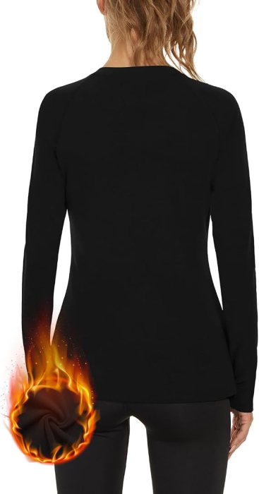 Bluza neagra termica, pe corp, cu maneci lungi, pulover pentru femei, M [6]