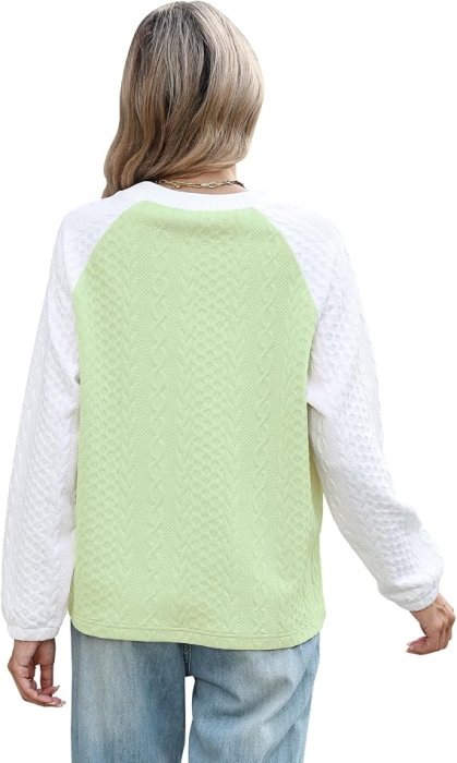 Bluză verde Damă Oversized Color Block, Sweatshirt cu Mâneci Lungi, Guler Rotund, Croi Lejer, Material Moale și Elastic, Casual, XL [5]