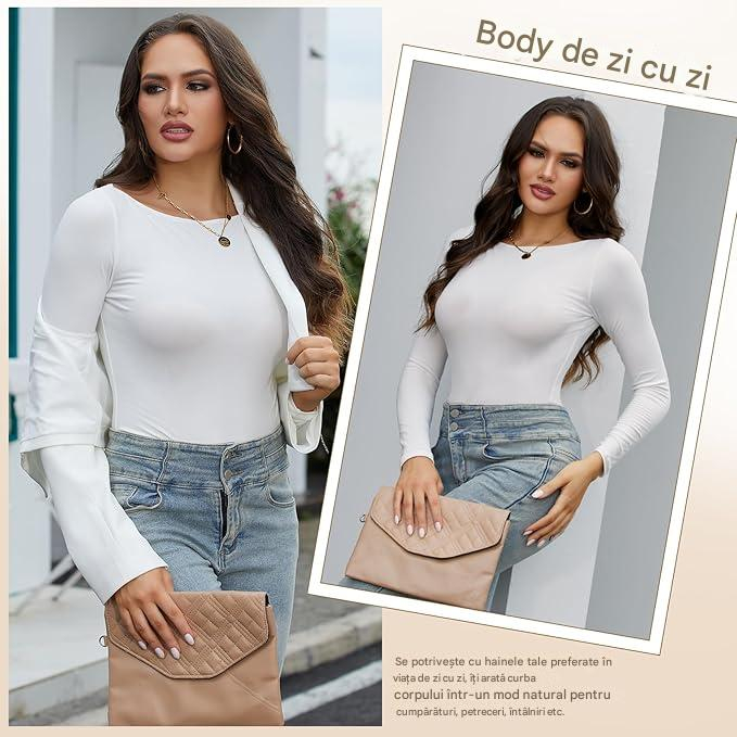 Body modelator corporal pentru femei cu maneca lunga, Alb S [6]