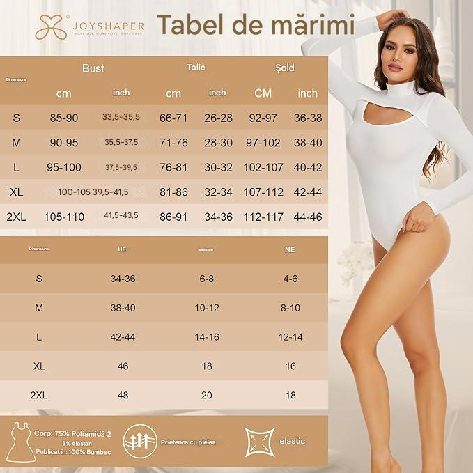 Body modelator corporal pentru femei cu maneca lunga, pe gat, Alb L [6]