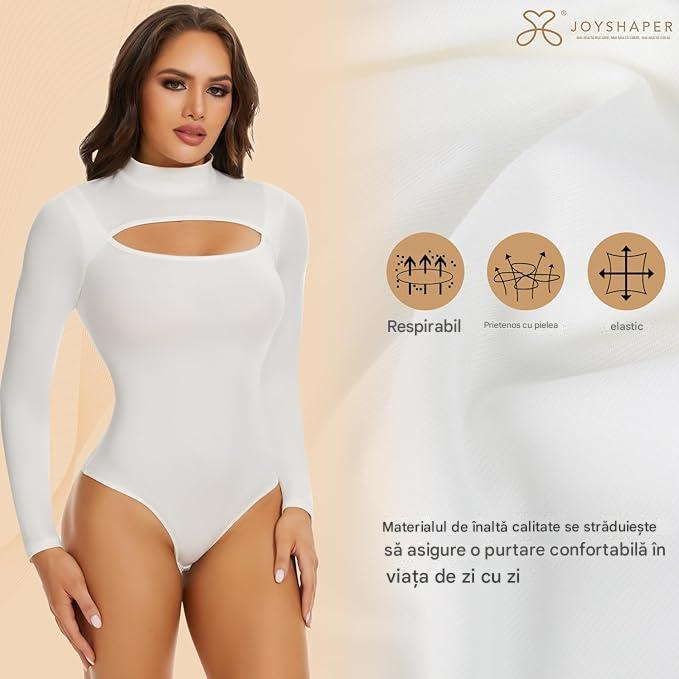 Body modelator corporal pentru femei cu maneca lunga, pe gat, Alb L [3]