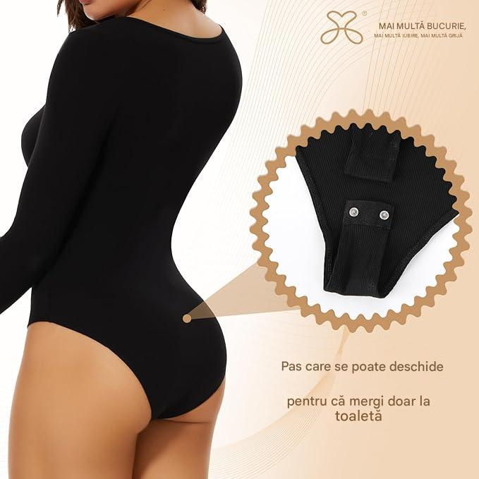 Body modelator corporal pentru femei cu maneca lunga si 3 nasturi, Negru , XL [4]