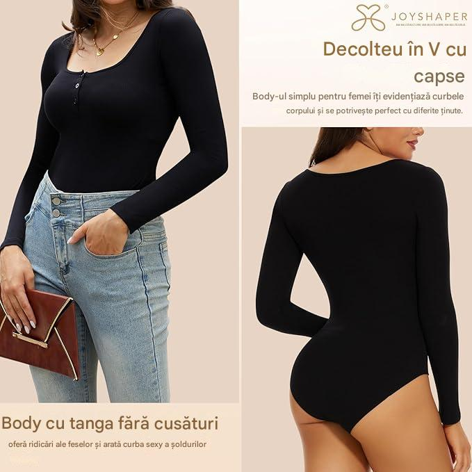 Body modelator corporal pentru femei cu maneca lunga si 3 nasturi, Negru , XL [2]
