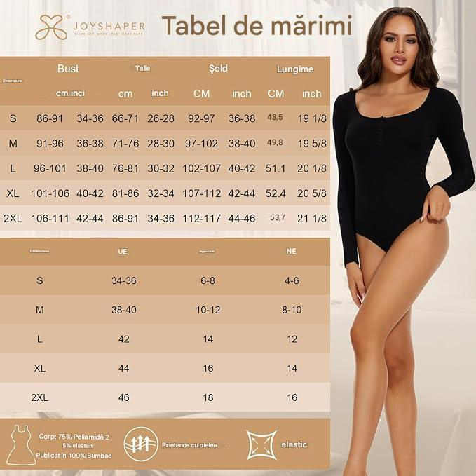 Body modelator corporal pentru femei cu maneca lunga si 3 nasturi, Negru , XL [5]