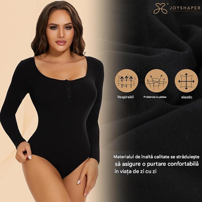 Body modelator corporal pentru femei cu maneca lunga si 3 nasturi, Negru , XL [3]