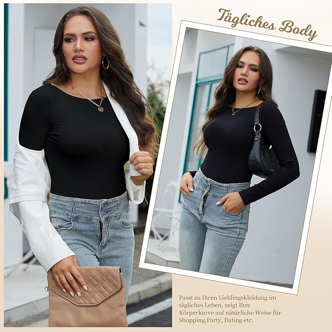 Body modelator corporal pentru femei cu maneca lunga, Negru , XL [6]