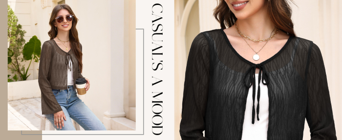 Bolero negru pentru femei, dantela cu maneci clopot M [6]