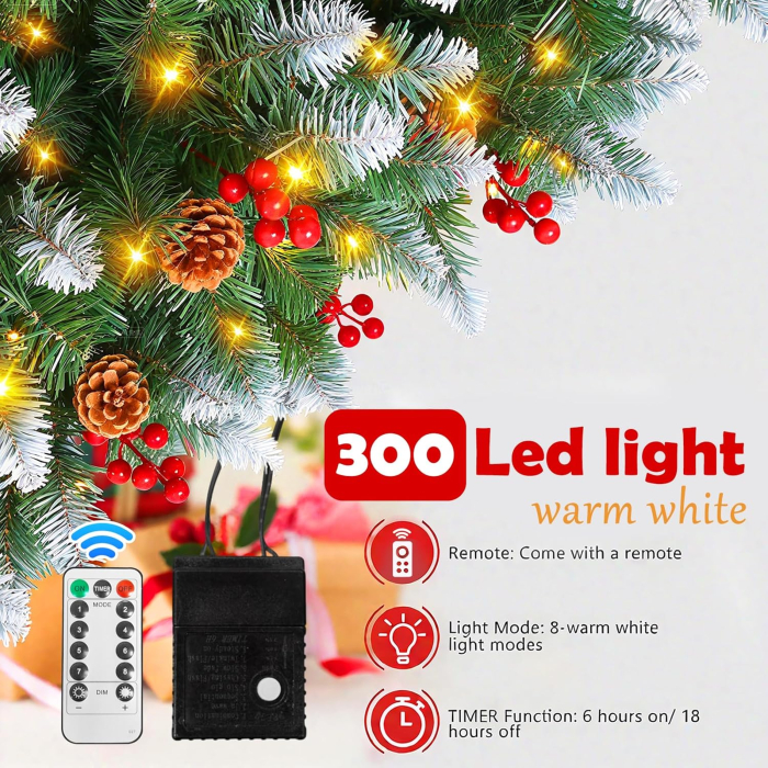 Brad artificial verde impodobit cu instalatie 300 LED-uri și 52 Conuri, 180 cm [4]