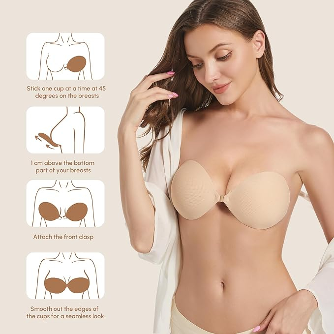 Sutien invizibil adeziv fără bretele și fără spate, bej cupe G [3]