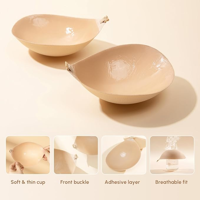 Sutien invizibil adeziv fără bretele și fără spate, gri cupe H [4]