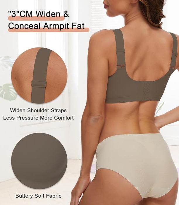 Bustiera sport fara cusaturi, sutien elastic pentru compresie corporala, maro XL [5]
