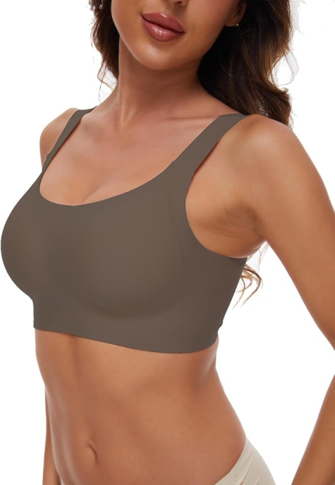 Bustiera sport fara cusaturi, sutien elastic pentru compresie corporala, maro XL [2]