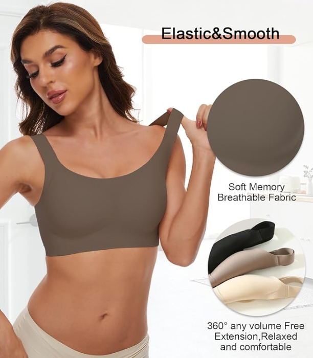 Bustiera sport fara cusaturi, sutien elastic pentru compresie corporala, maro XL [4]