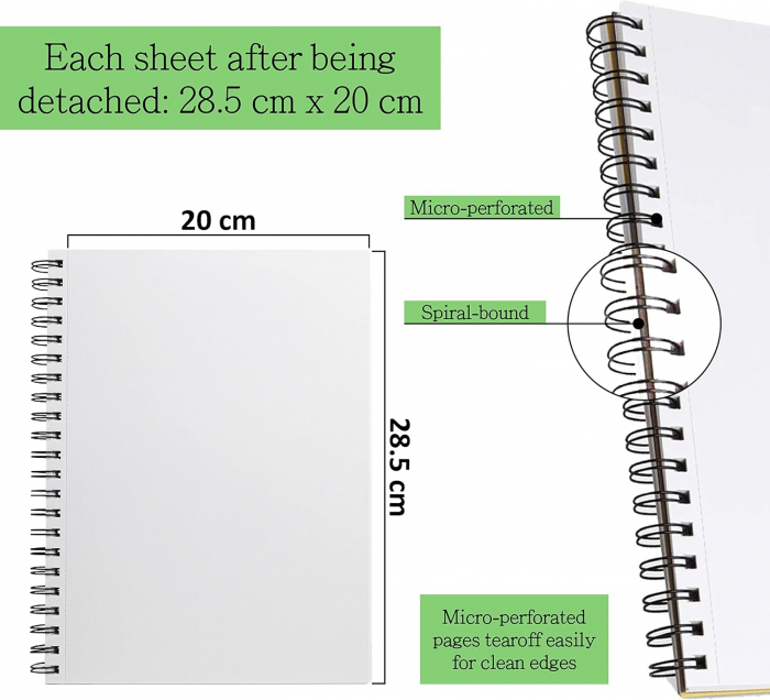 Caiet pentru schite si desen Professional, A4, cu spira, 30 coli, 250 gsm, hartie alba din bumbac [3]