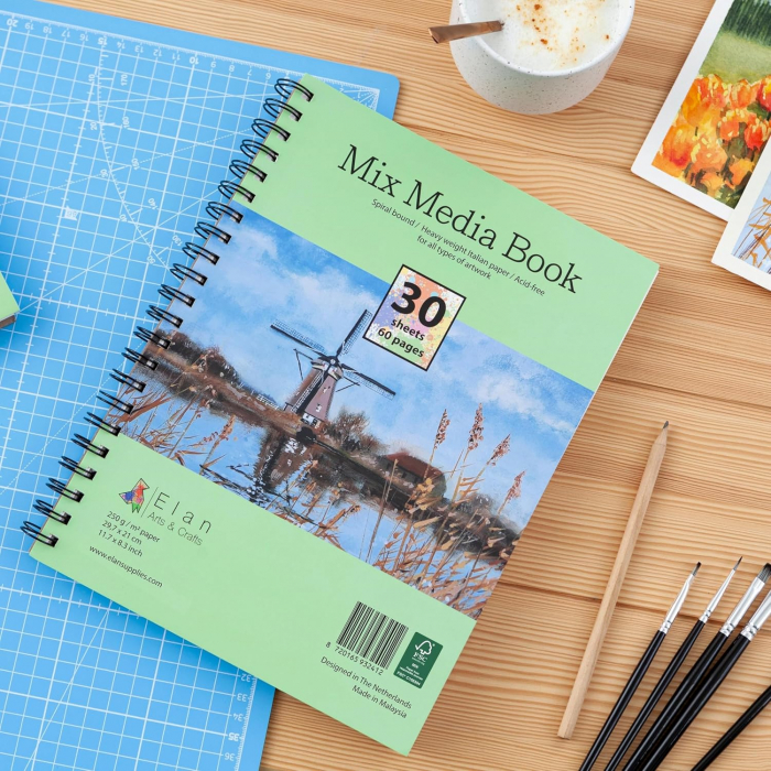 Caiet pentru schite si desen Professional, A4, cu spira, 30 coli, 250 gsm, hartie alba din bumbac [8]