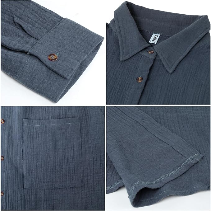 Cămașă albastra Damă cu Mâneci Lungi și Nasturi, Croi Lejer, Casual Elegant, L [4]