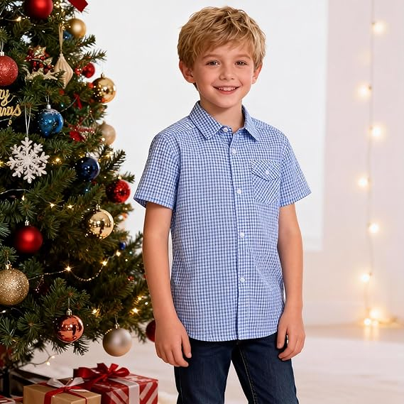 Cămașă albastra cu mânecă scurta pentru baieti 13-14 ani [4]