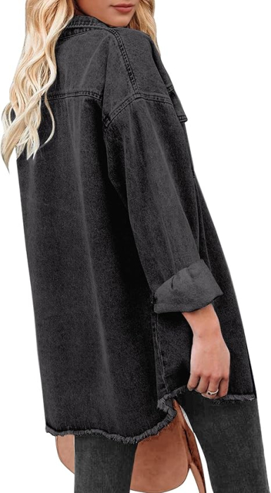 Camasa neagra din denim, larga, cu maneca lunga pentru femei L [2]