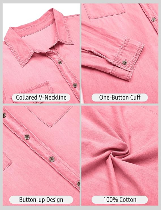 Camasa Roz din denim, larga, cu maneca lunga pentru femei XL [7]