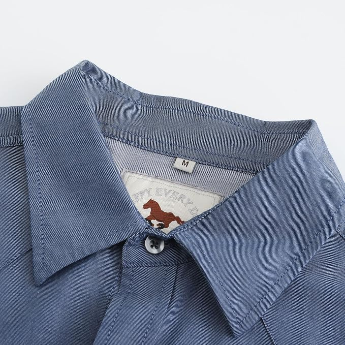 Camasa Albastru inchis din denim, lejera, cu maneca scurta pentru barbati L [3]