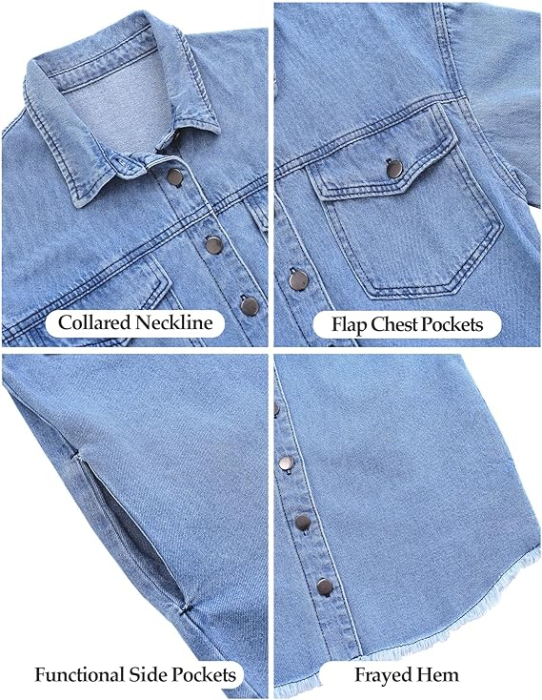 Camasa albastru deschis din denim, larga, cu maneca lunga pentru femei XL [5]