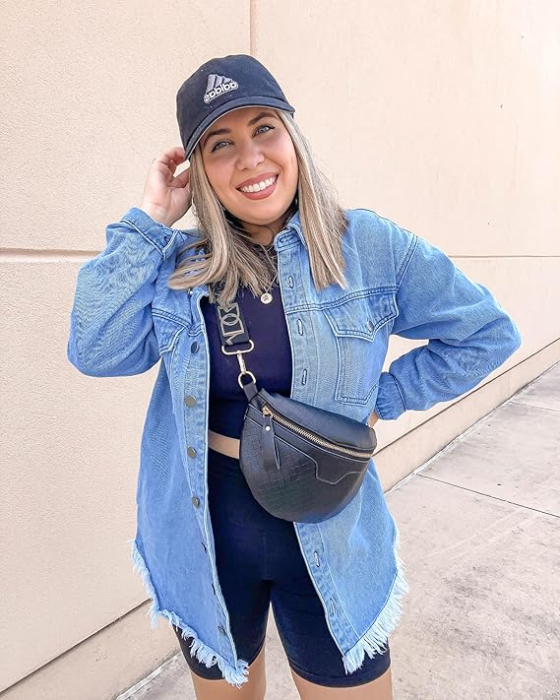 Camasa albastru deschis din denim, larga, cu maneca lunga pentru femei XL [6]