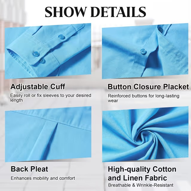 Cămașă bărbați cu mânecă lunga, croială regulată, cu nasturi, albastru XL [3]