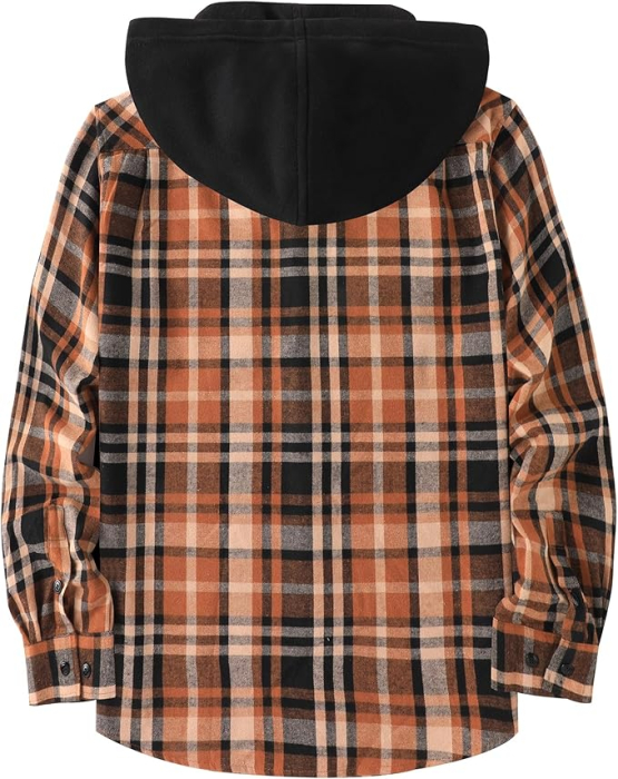 Camasa casual in carouri maro, cu gluga si buzunare cu capse, 2XL [2]