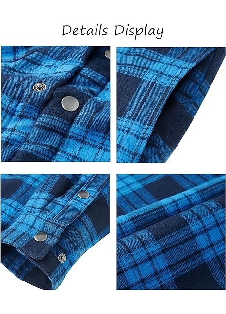 Camasa captusita, tip jacheta, in carouri, cu fermoar si buzunare cu capse, Albastru XL [5]