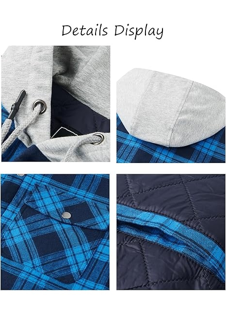 Camasa captusita, tip jacheta, in carouri, cu fermoar si buzunare cu capse, Albastru XL [4]