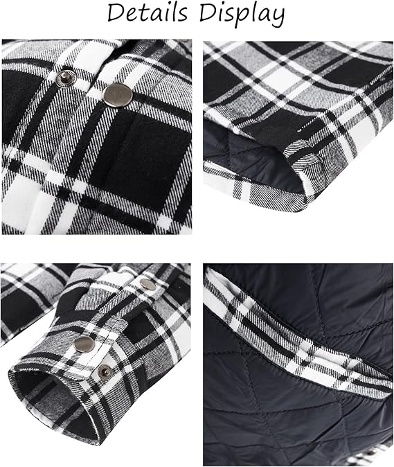 Camasa captusita, tip jacheta, in carouri, cu fermoar si buzunare cu capse, Negru-alb 2XL [6]