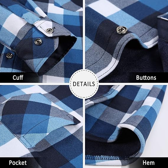 Camasa captusita, tip jacheta, in carouri, cu fermoar si buzunare cu capse, Albastru/Alb XL [2]