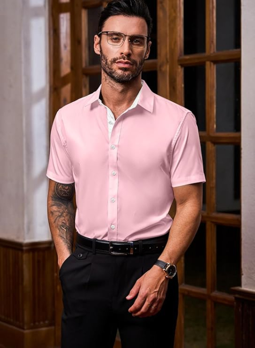 Cămașă casual cu mânecă scurta pentru bărbați marimea XL Roz [3]