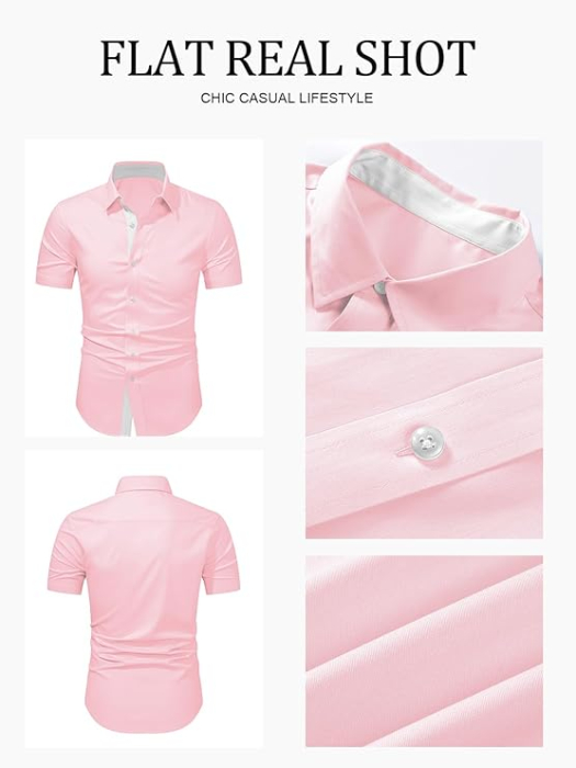 Cămașă casual cu mânecă scurta pentru bărbați marimea XL Roz [5]