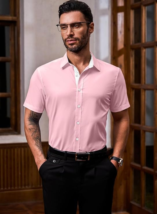 Cămașă casual cu mânecă scurta pentru bărbați marimea XL Roz [2]