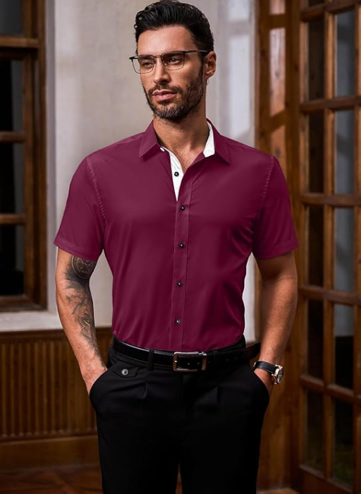 Cămașă casual cu mânecă scurta pentru bărbați marimea M rosu [2]