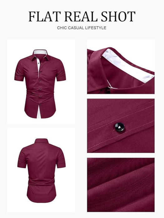 Cămașă casual cu mânecă scurta pentru bărbați marimea M rosu [5]